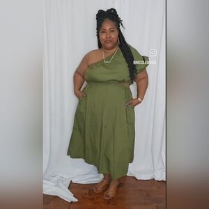 Who What Wear One-Shoulder Dress in Olive